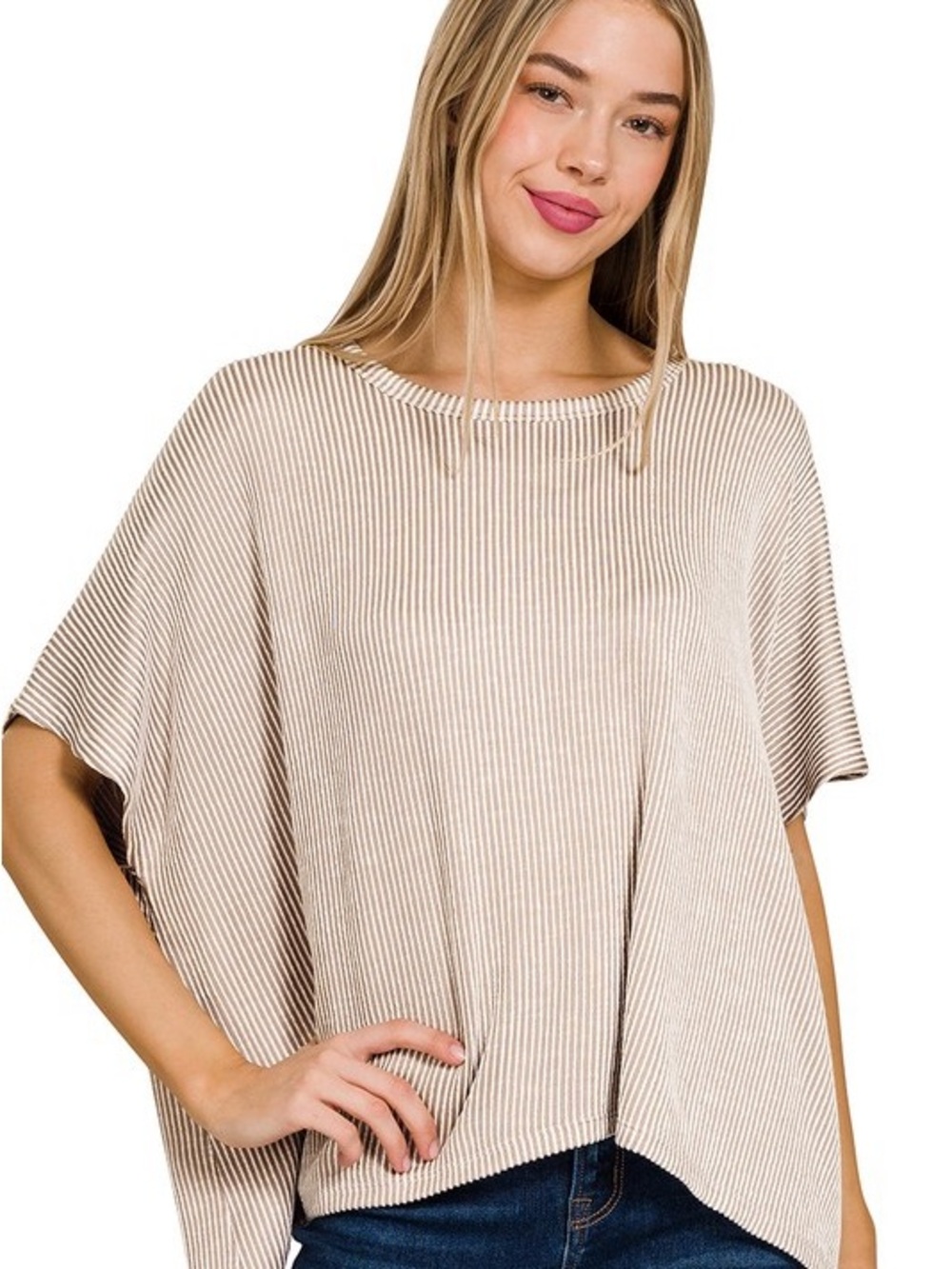 10. Women’s Ash Mocha Ribbed Short-Sleeve Oversized Top NEW